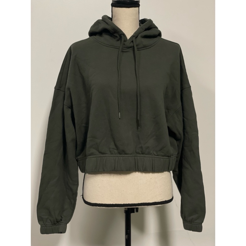 Forever 21 Cropped Terry Hoodie Olive Green Size 0X